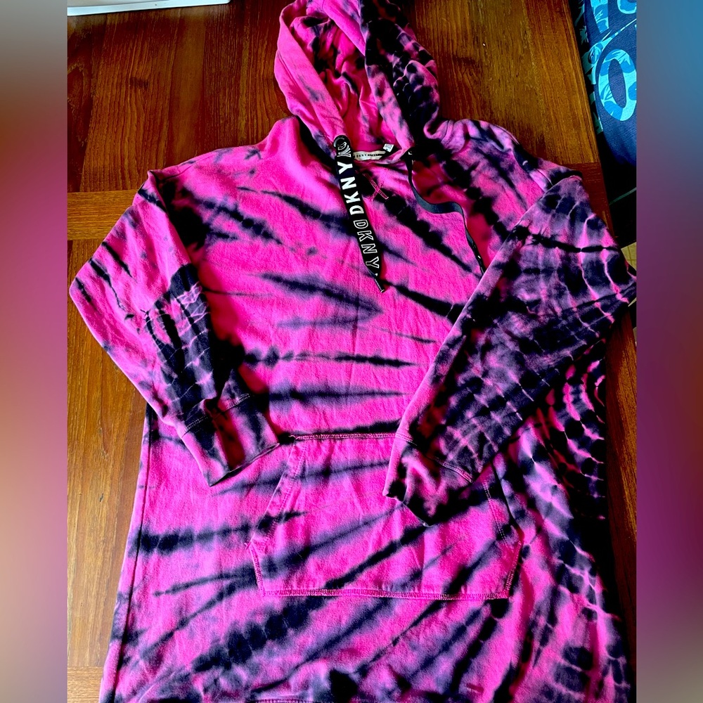 DKNY pink tie dye hoodie dress